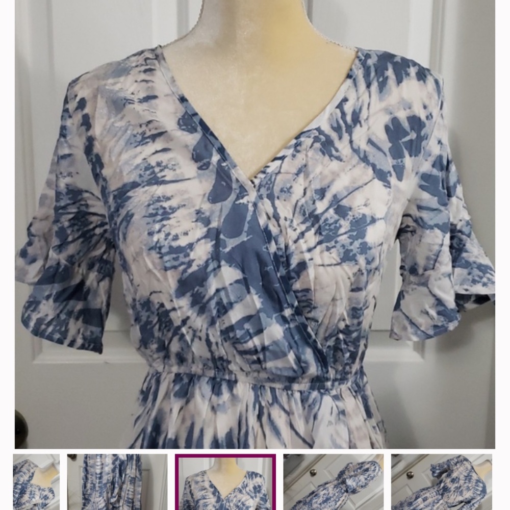 Kori America Sky Blue Tie Dyed Ruffle Maxi Dress Women's Size Small